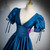 Blue Satin V-neck Short Sleeve Pleats Prom Dress