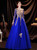 In Stock:Ship in 48 Hours Blue Long Sleeve Gold Appliques Prom Dress