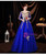 In Stock:Ship in 48 Hours Blue Long Sleeve Gold Appliques Prom Dress