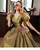 In Stock:Ship in 48 Hours Green Satin Puff Sleeve Prom Dress