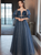 In Stock:Ship in 48 Hours Blue Tulle Sequins Puff Sleeve Prom Dress