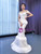 White Mermaid Sequins Off the Shoulder Pearls Feather Wedding Dress