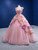 Pink Ball Gown Tulle Sequins Cap Sleeve Prom Dress