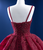 Burgundy Tulle Spaghetti Straps Beading Tiers Prom Dress