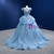 Blue Tulle V-neck Appliques Cap Sleeve Prom Dress