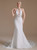 White Mermaid Halter Deep V-neck Appliques Wedding Dress