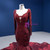 Burgundy Mermaid Long Sleeve V-neck Appliques Prom Dress