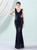 In Stock:Ship in 48 Hours V-neck Sequins Navy Blue Party Dress
