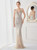 In Stock:Ship in 48 Hours Apricot Silver Mermaid Sequins Spghetti Straps Party Dress