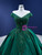 Green Satin Off the Shoulder Appliques Beading Prom Dress