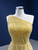 Yellow Tulle One Shoulder Pleats Beading Prom Dress
