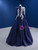 Navy Blue Tulle Long Sleeve High Neck Beading Prom Dress