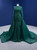 Green Mermaid Satin Long Sleeve Prom Dress Detachable Train