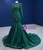 Green Mermaid Satin Long Sleeve Prom Dress Detachable Train