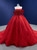 Red Tulle Long Sleeve Off the Shoulder Pearls Prom Dress