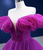 Fuchsia Tulle Off the Shoulder Pearls Prom Dress
