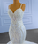 White Mermaid Sequins Spaghetti Straps Pearls Wedding Dress