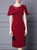 Burgundy Bat Sleeve Beading Short Mother Of The Bride Dress