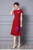 Red Pleats Short Mother Of The Bride Dress