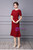 Burgundy Short Sleeve Pleats Mother Of The Bride Dress