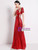 Red V-neck Short Sleeve Seqins Appliques Mother Of The Bride Dress