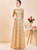 A-Line Gold Lace Short Sleeve Mother Of The Bride Dress