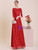 Red Sequins Lace 3/4 Sleeve Mother Of The Bride Dress