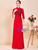 Red High Neck Short Sleeve Appliques Mother Of The Bride Dress