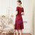 Burgundy Sequins Short Sleeve Knee Length Mother Of The Bride Dress