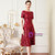 Burgundy Sequins Short Sleeve Knee Length Mother Of The Bride Dress