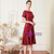 Burgundy Sequins Short Sleeve Knee Length Mother Of The Bride Dress