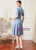 Blue Satin V-neck Short Sleeve Mother Of The Bride Dress