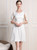 White Satin Lace V-neck Short Mother Of The Bride Dress