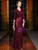 Burgundy Sequins V-neck Short Sleeve Mother Of The Bride Dress