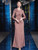 Pink Satin Sequins 3/4 Sleeve Mother Of The Bride Dress