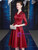 Burgundy Satin V-neck 3/4 Sleeve Mother Of The Bride Dress