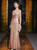 Champagne Sequins V-neck Pleats Mother Of The Bride Dress