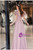 In Stock:Ship in 48 Hours Pink Satin V-neck Puff Sleeve Prom Dress