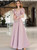 In Stock:Ship in 48 Hours Pink Satin V-neck Puff Sleeve Prom Dress