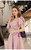 In Stock:Ship in 48 Hours Pink Satin V-neck Puff Sleeve Prom Dress