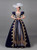 Navy Blue Satin Puff Sleeve Sequins Appliques Vintage Baroque Dress