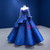 Royal Blue Satin Long Sleeve Appliques Beading Prom Dress