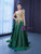 Green Satin One Shoulder Sequins Appliques Prom Dress