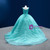 Blue Green Tulle Pleats Beading Pearls Prom Dress