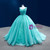Blue Green Tulle Pleats Beading Pearls Prom Dress