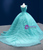 Blue Green Tulle Pleats Beading Pearls Prom Dress