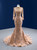 Gold Mermaid Sequins High Neck Pearls Prom Dress