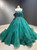Green Tulle Long Sleeve Off the Shoulder Pearls Prom Dress