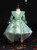 Green Tulle Hi Lo V-neck Long Sleeve Appliques Flower Girl Dress