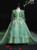 Green Tulle Long Sleeve Appliques Flower Girl Dress With Train